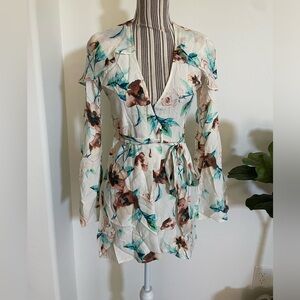 STONE COLD FOX Womens Ivory Cosmo SILK Floral GISELLE Wrap Dress 100% Silk